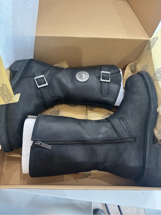 Harley-Davidson Black Leather Mid-Calf Motorcycle Boots with Metal Emblem main image 5